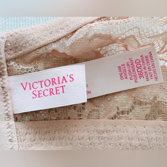 Victoria's Secret Dream Angels Push-Up / Pigeonnant Beige Lace Overlay Bra 36DDD - Picture 4 of 6